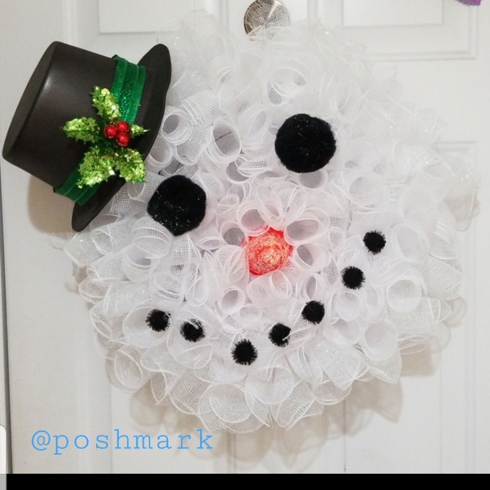 Homemade Snowman Deco Mesh Wreath